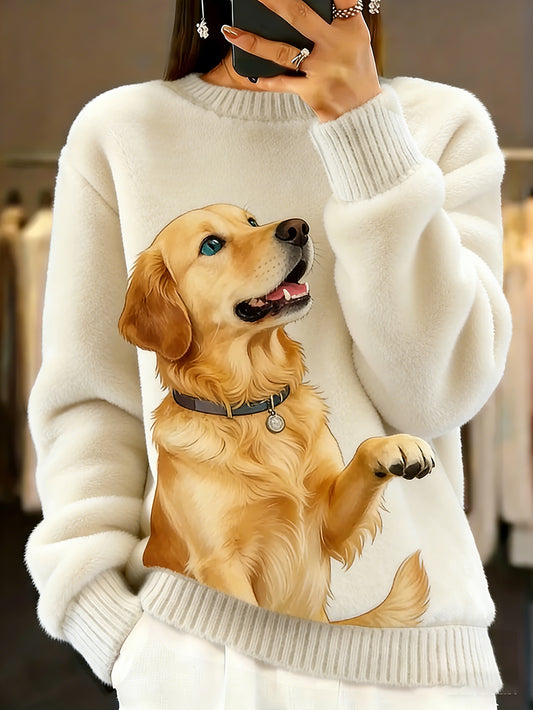 Arte animal retro impressão confortável top de flanela feminino