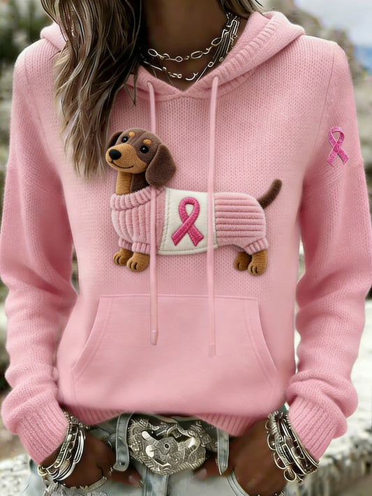 Retro Dachshund mama câncer consciência Casual moletom com capuz feminino