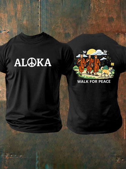 Caminhada dos homens para a paz Aloka impresso t-shirt