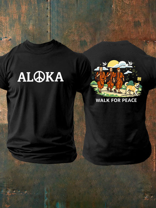 Caminhada dos homens para a paz Aloka impresso t-shirt