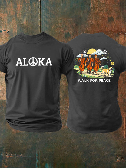 Caminhada dos homens para a paz Aloka impresso t-shirt