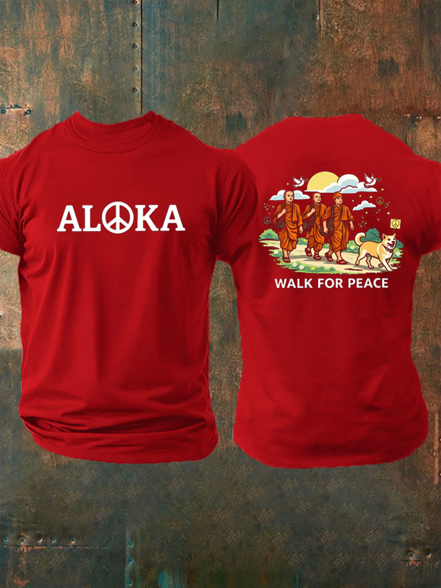 Caminhada dos homens para a paz Aloka impresso t-shirt