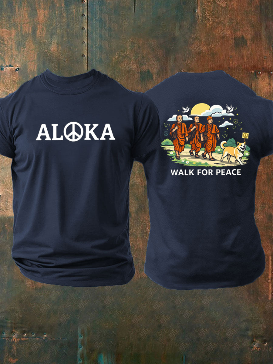 Caminhada dos homens para a paz Aloka impresso t-shirt