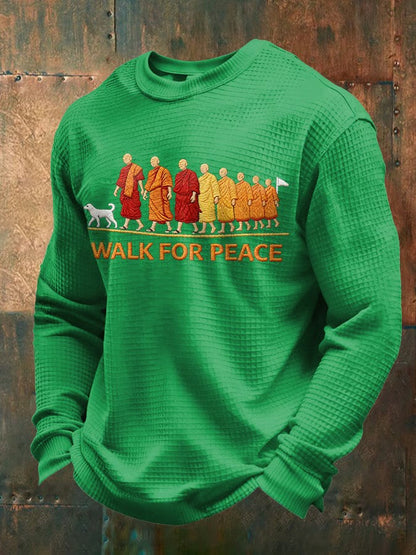 Caminhada para a paz masculino impresso waffle manga comprida camisola
