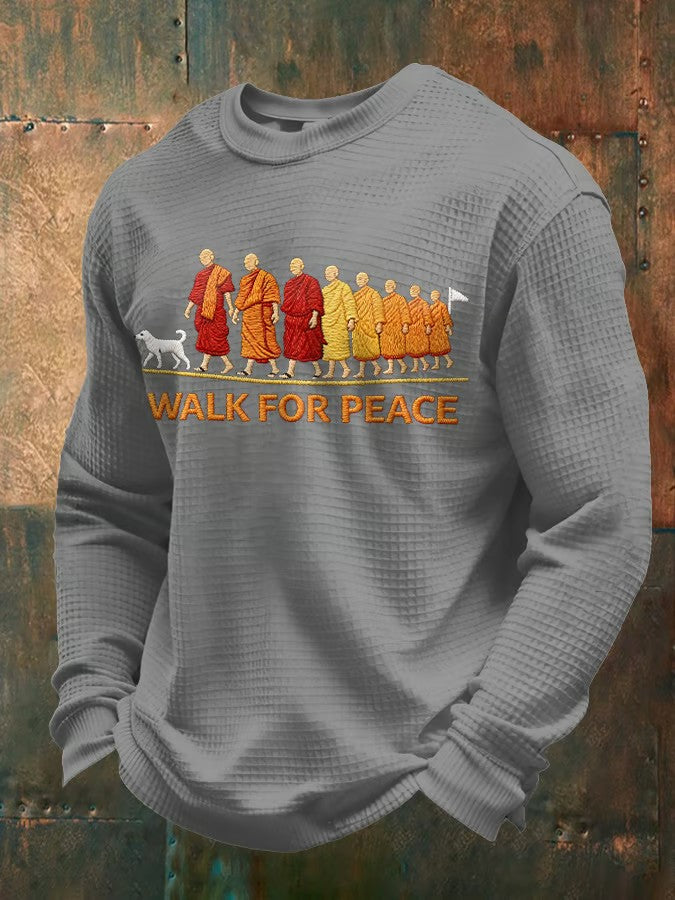 Caminhada para a paz masculino impresso waffle manga comprida camisola