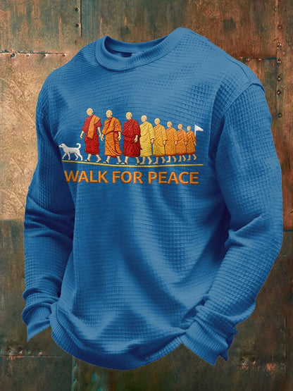 Caminhada para a paz masculino impresso waffle manga comprida camisola