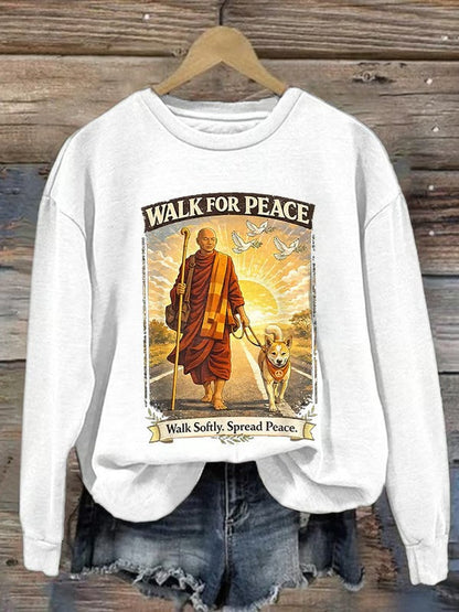 Caminhada das mulheres para a paz Monges com Aloka o cão da paz impresso moletom