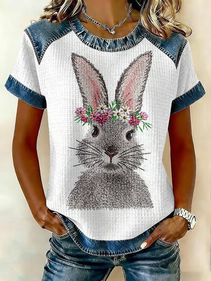 Coelho bonito das mulheres imprime camiseta casual