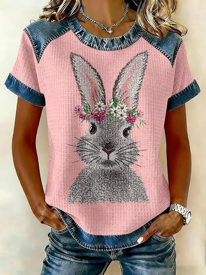 Coelho bonito das mulheres imprime camiseta casual