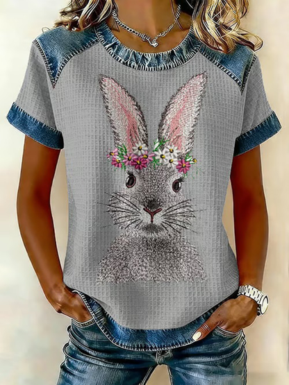 Coelho bonito das mulheres imprime camiseta casual