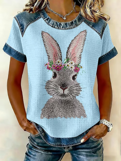 Coelho bonito das mulheres imprime camiseta casual