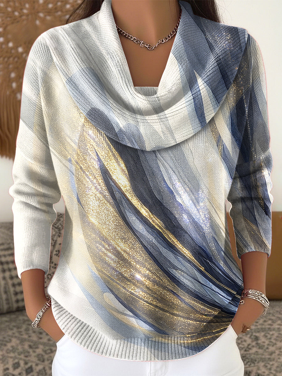 Top de pescoço feminino Glitter Imprimir Casual Scoop