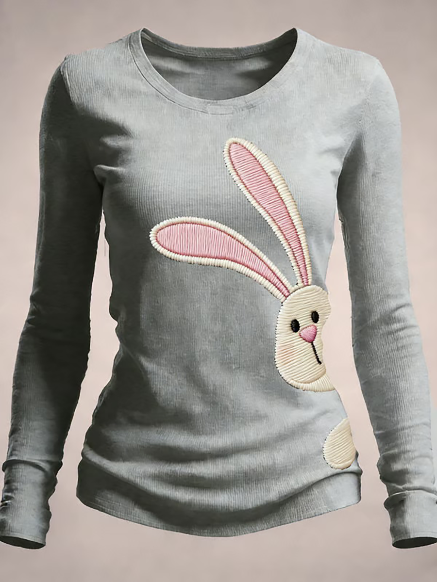 Coelho bonito das mulheres imprime camiseta casual