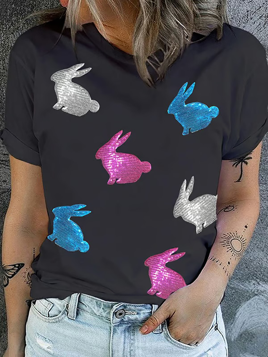 Coelho bonito das mulheres imprime camiseta casual