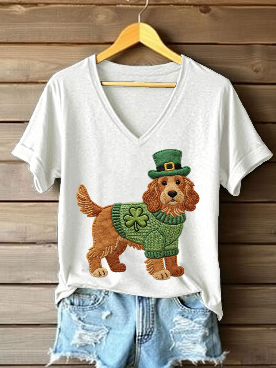Women's St. Patrick's Day Dog Print Casual T-Shirt