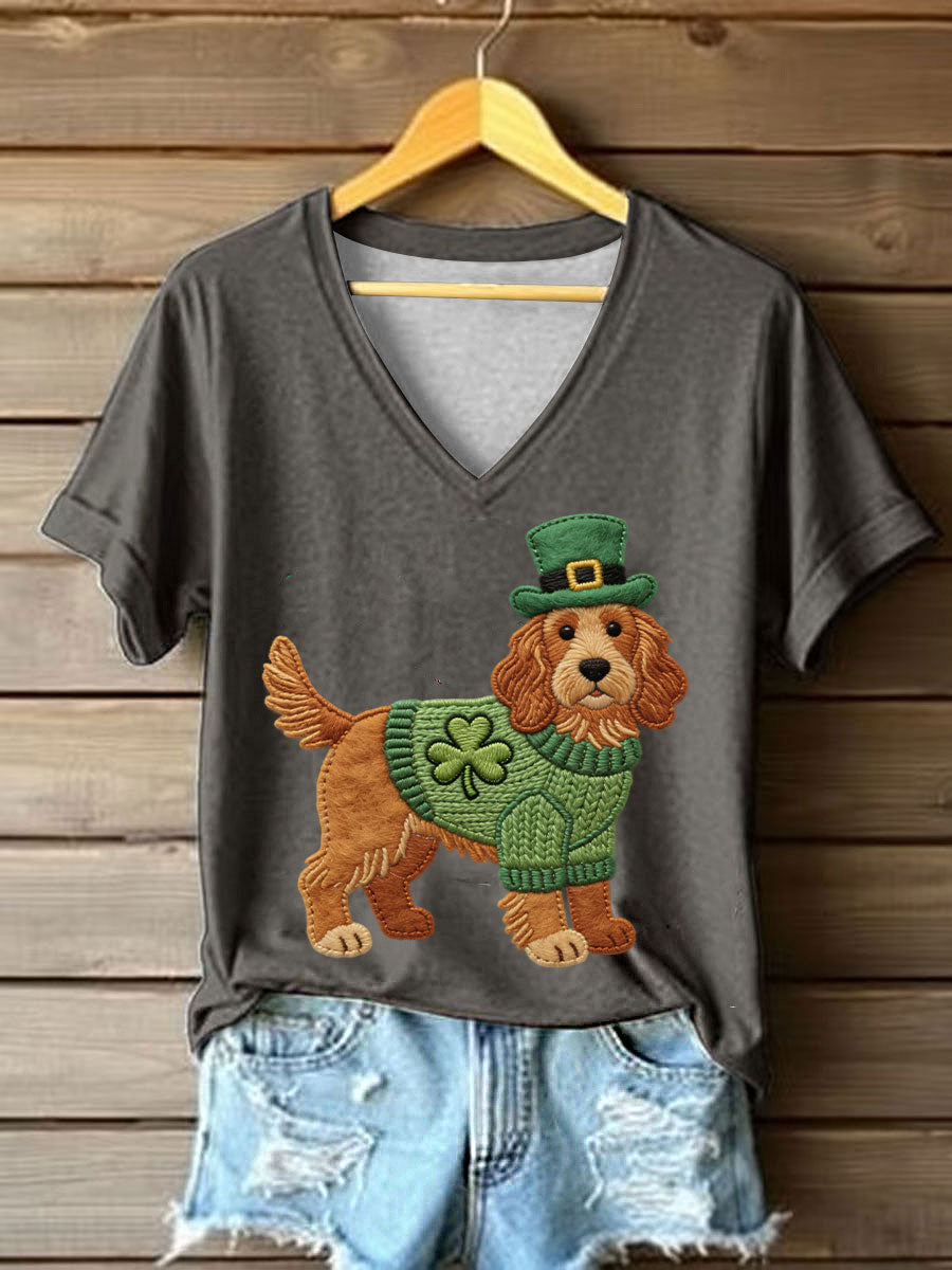 Women's St. Patrick's Day Dog Print Casual T-Shirt