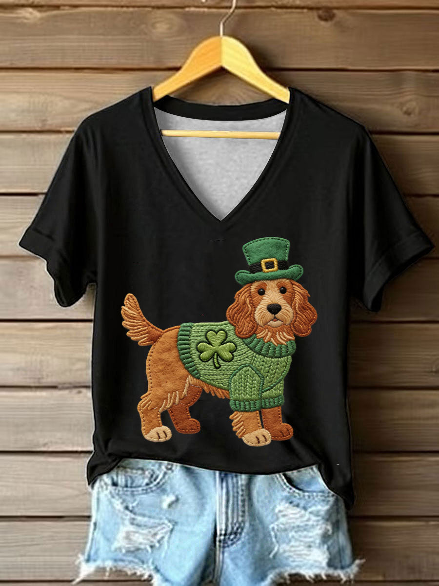 Women's St. Patrick's Day Dog Print Casual T-Shirt