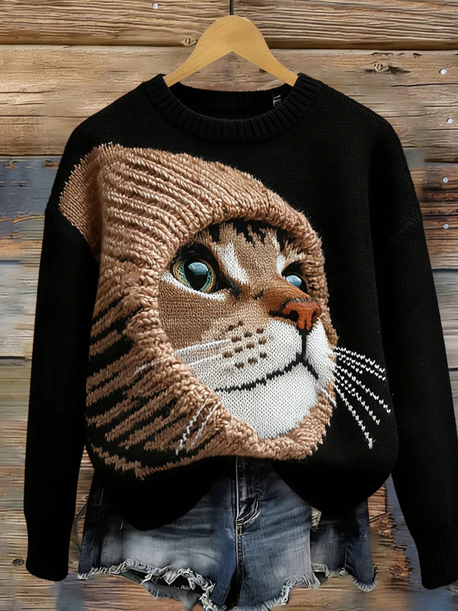 Camisola Casual Conforto Vintage Animal Print do mulheres
