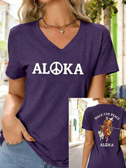 Caminhada das mulheres para a paz Aloka Dog Impresso V-neck T-shirt