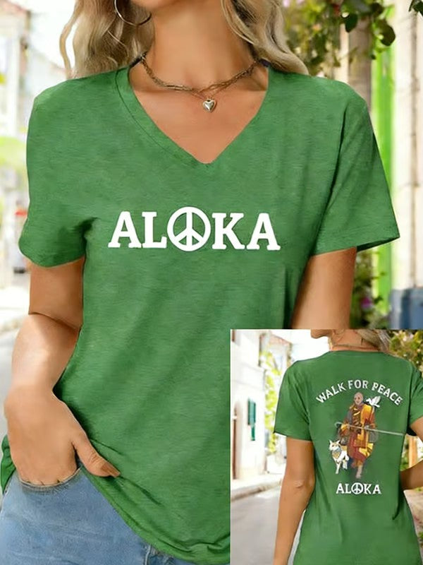 Caminhada das mulheres para a paz Aloka Dog Impresso V-neck T-shirt