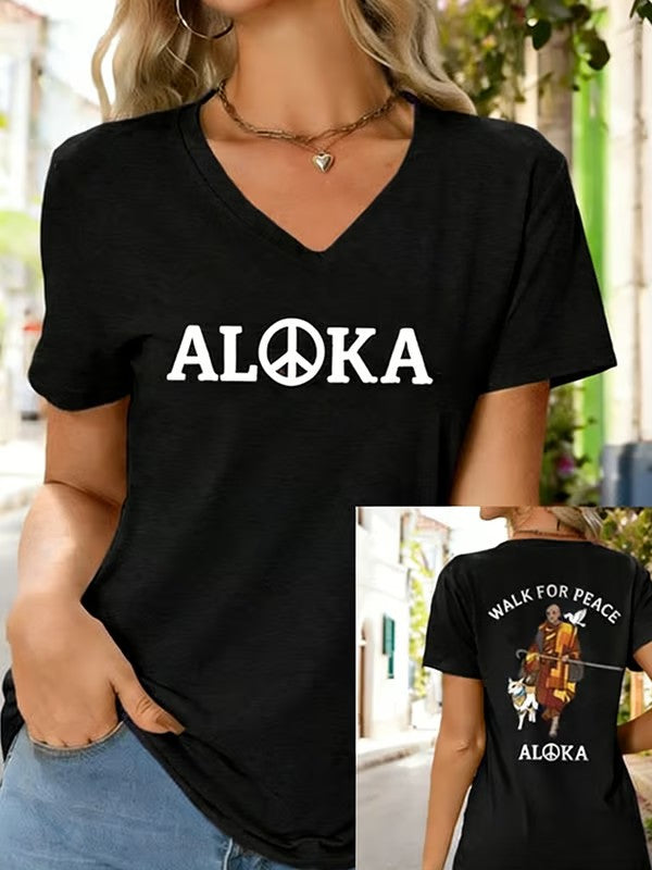 Caminhada das mulheres para a paz Aloka Dog Impresso V-neck T-shirt