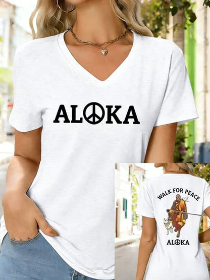 Caminhada das mulheres para a paz Aloka Dog Impresso V-neck T-shirt