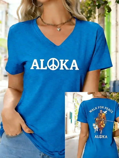 Caminhada das mulheres para a paz Aloka Dog Impresso V-neck T-shirt