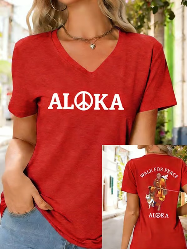 Caminhada das mulheres para a paz Aloka Dog Impresso V-neck T-shirt