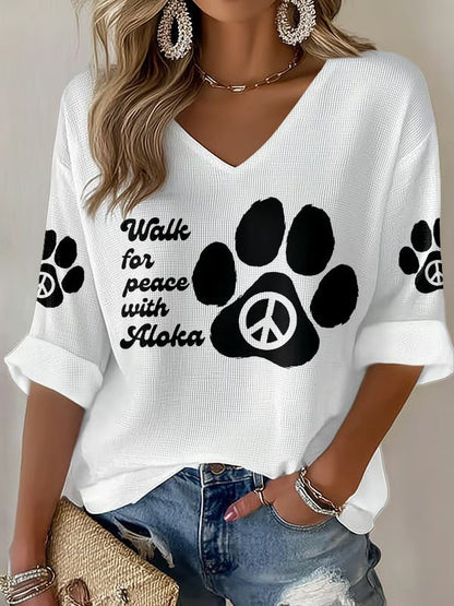 Caminhada das mulheres para a paz com Aloka impresso Waffle T-shirt