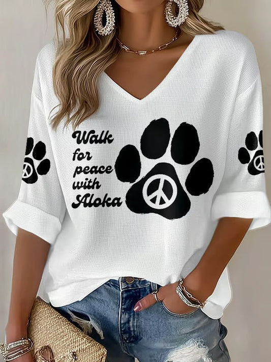 Caminhada das mulheres para a paz com Aloka impresso Waffle T-shirt