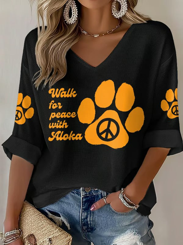 Caminhada das mulheres para a paz com Aloka impresso Waffle T-shirt