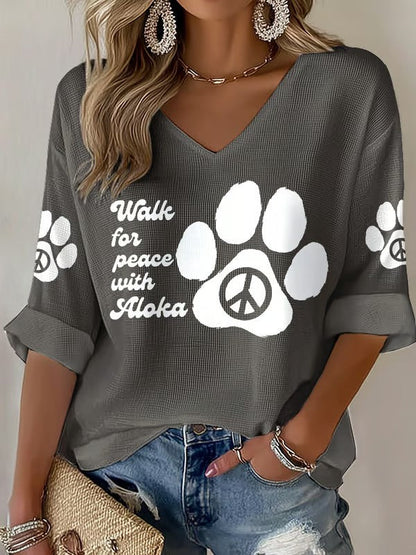 Caminhada das mulheres para a paz com Aloka impresso Waffle T-shirt