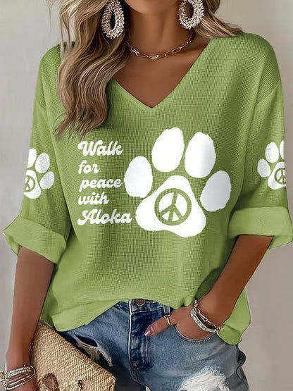 Caminhada das mulheres para a paz com Aloka impresso Waffle T-shirt