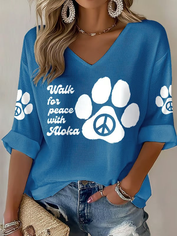 Caminhada das mulheres para a paz com Aloka impresso Waffle T-shirt