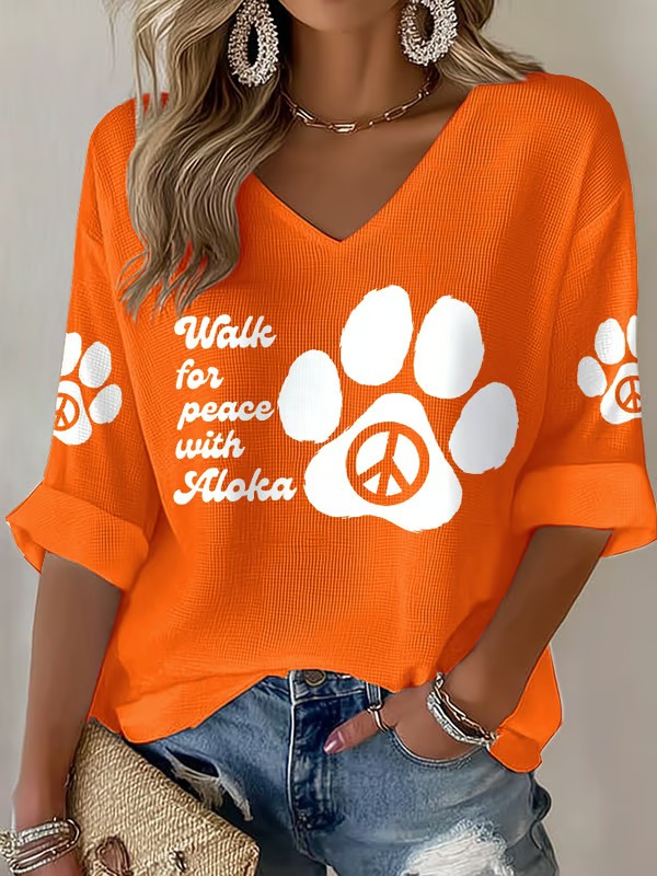 Caminhada das mulheres para a paz com Aloka impresso Waffle T-shirt