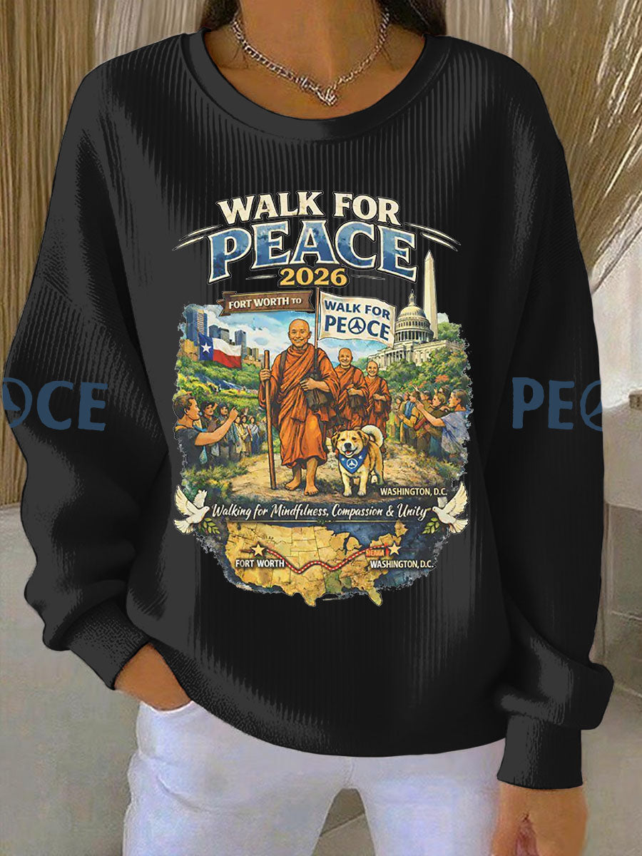 Camisola casual estampada caminhada para a paz das mulheres