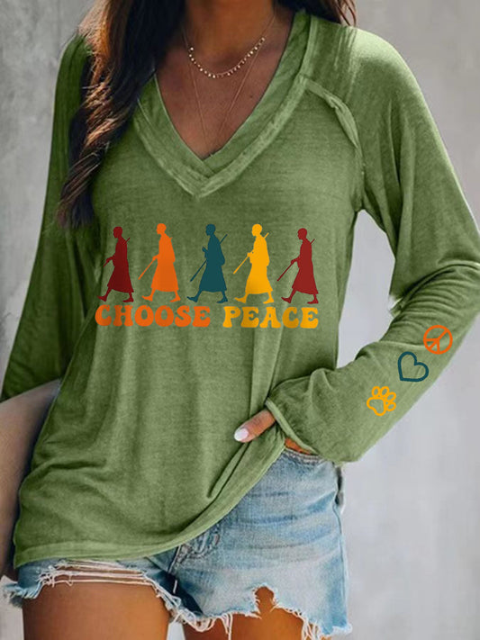 Camiseta feminina Caminhada pela Paz V-Neck