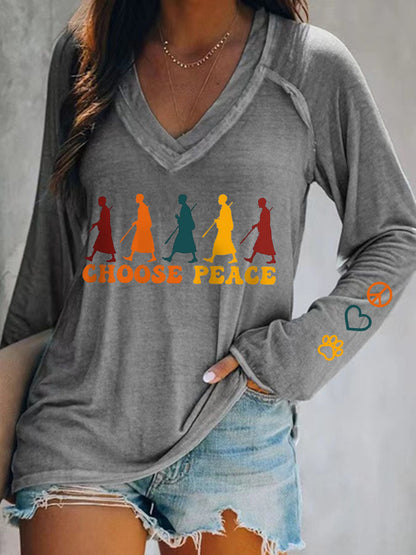 Camiseta feminina Caminhada pela Paz V-Neck