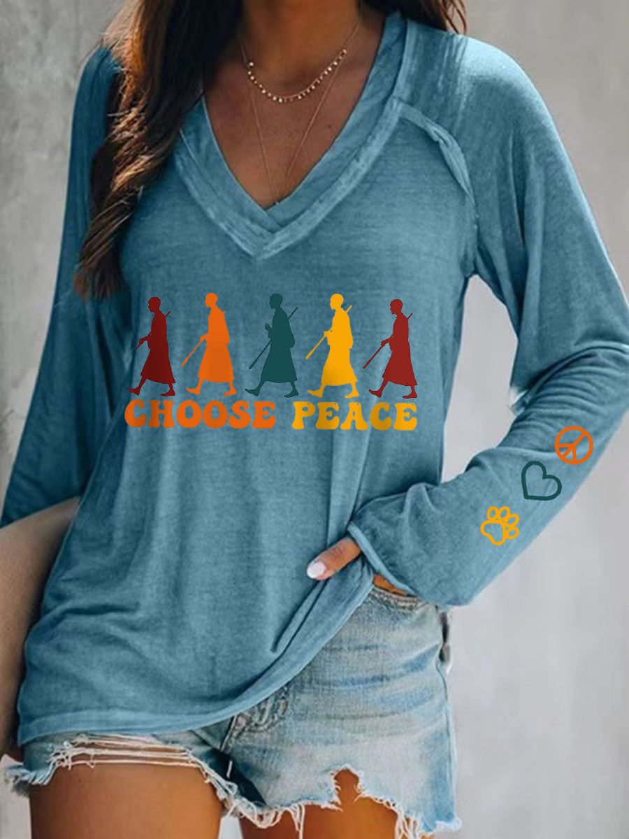 Camiseta feminina Caminhada pela Paz V-Neck