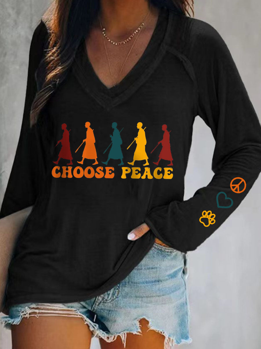 Camiseta feminina Caminhada pela Paz V-Neck