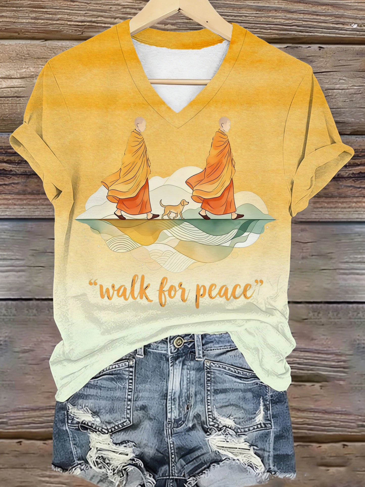 Caminhar para a paz elemento impressão v-Neck t-shirt das mulheres