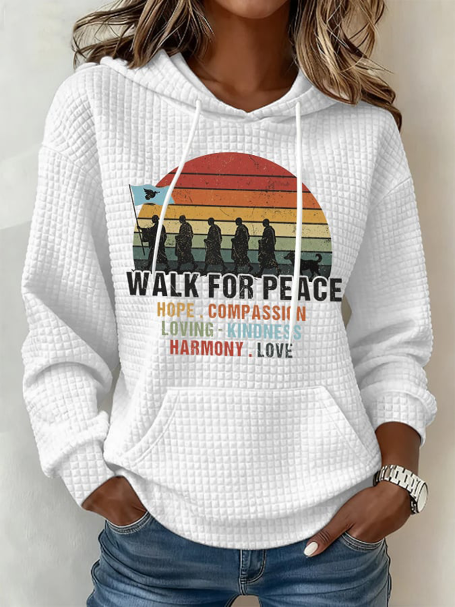 Camisola com capuz de tamanho grande Walk For Peace das mulheres