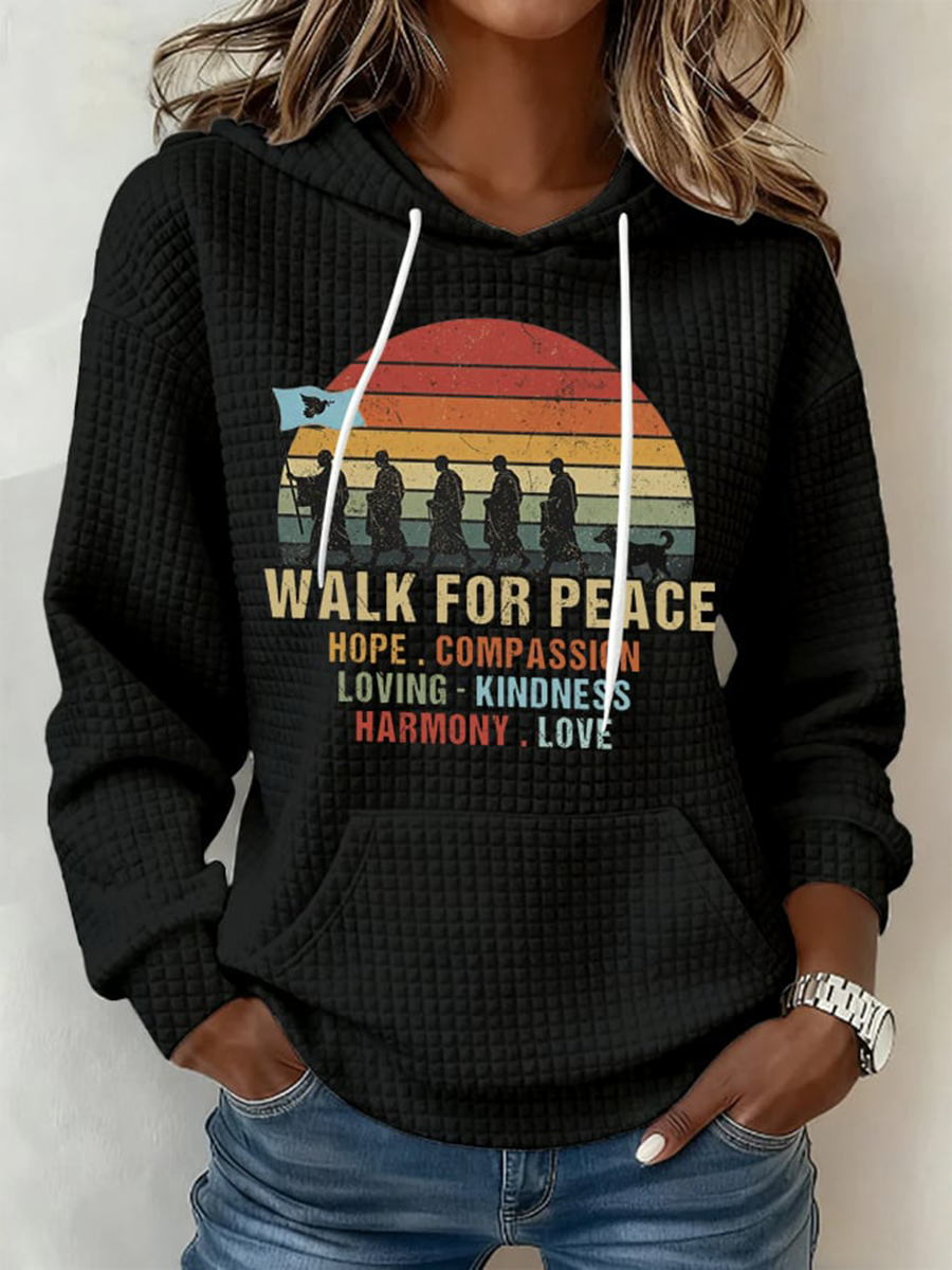 Camisola com capuz de tamanho grande Walk For Peace das mulheres