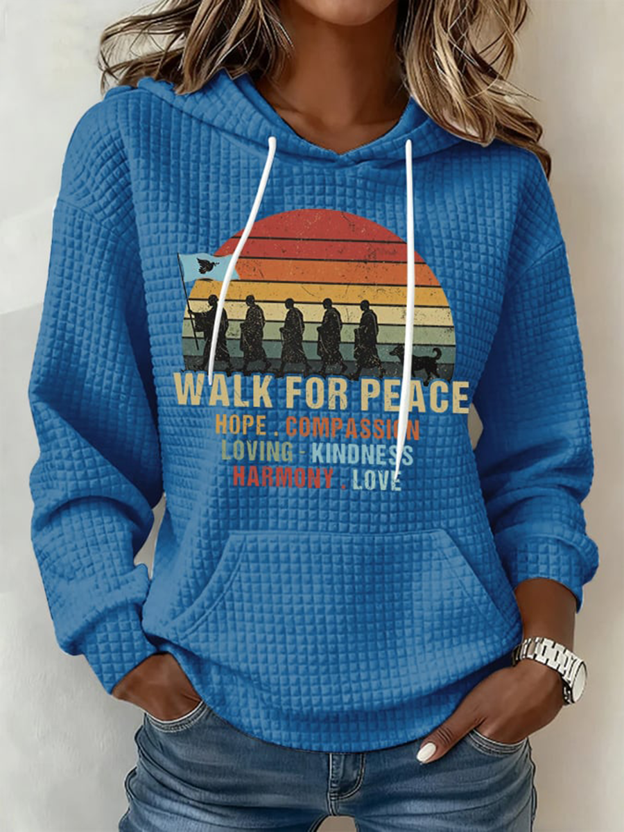 Camisola com capuz de tamanho grande Walk For Peace das mulheres