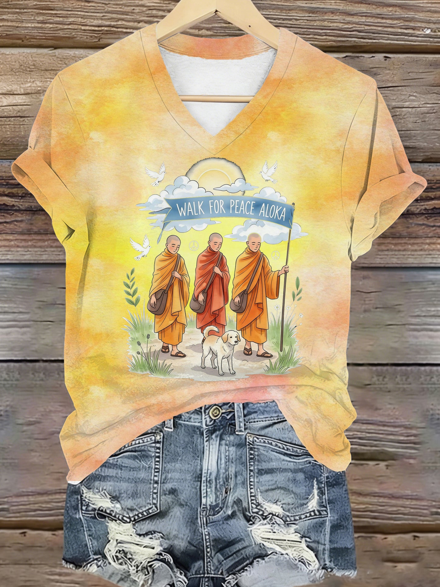 Caminhar para a paz elemento impressão v-Neck t-shirt das mulheres