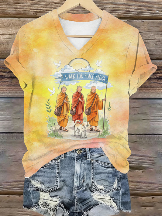 Caminhar para a paz elemento impressão v-Neck t-shirt das mulheres