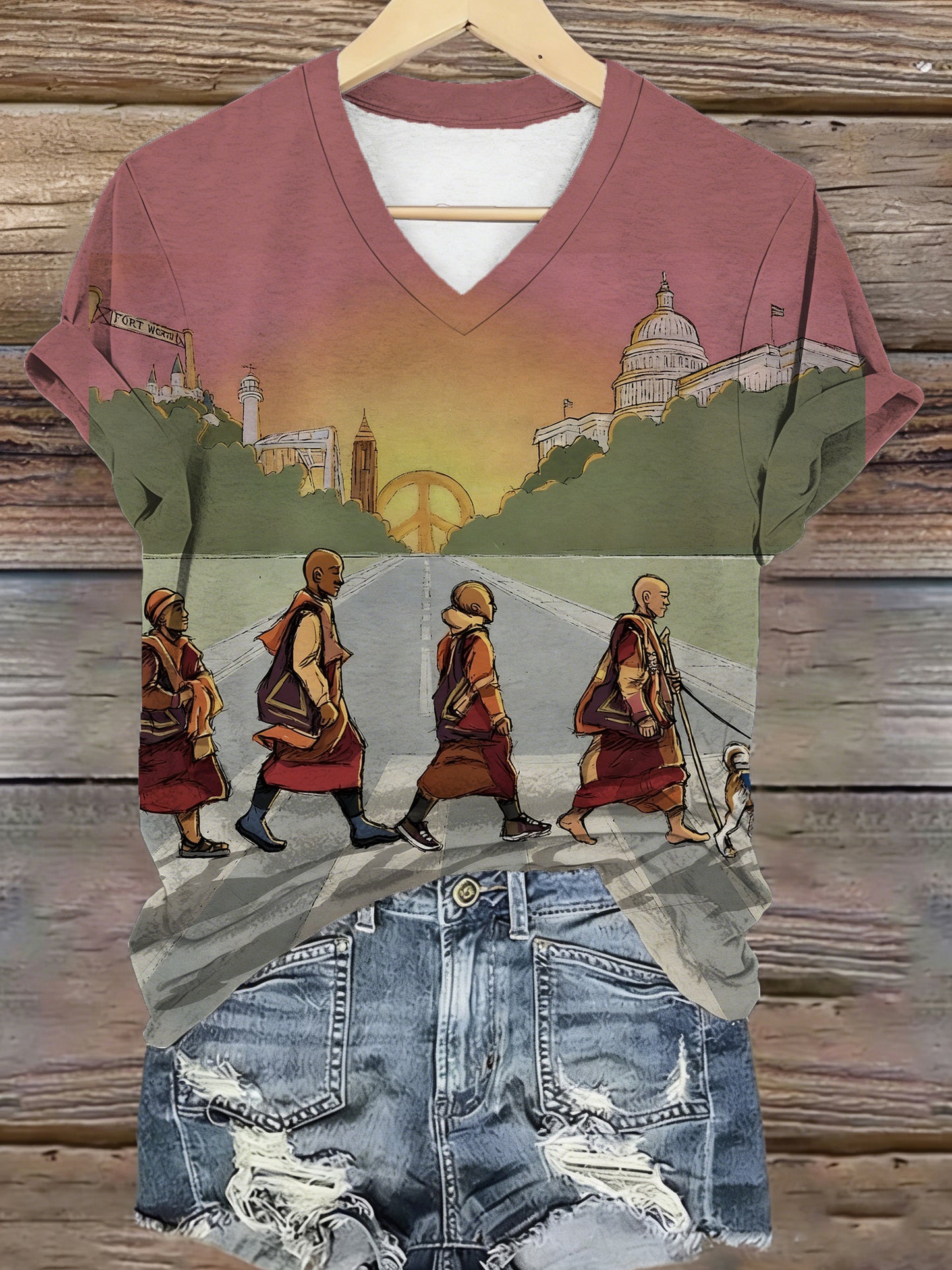 Caminhar para a paz elemento impressão v-Neck t-shirt das mulheres