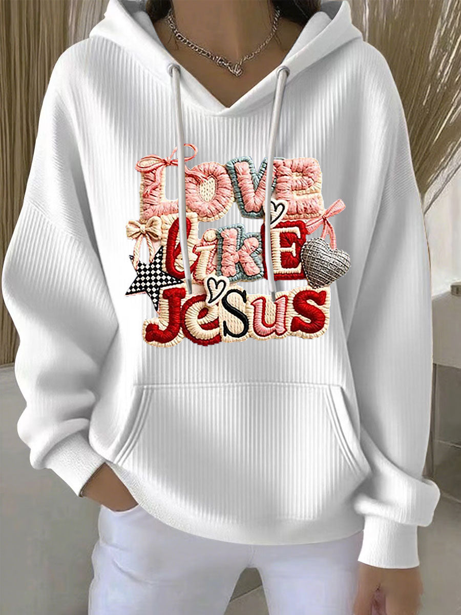 Hoodie casual impresso 'Love Like Jesus' das mulheres