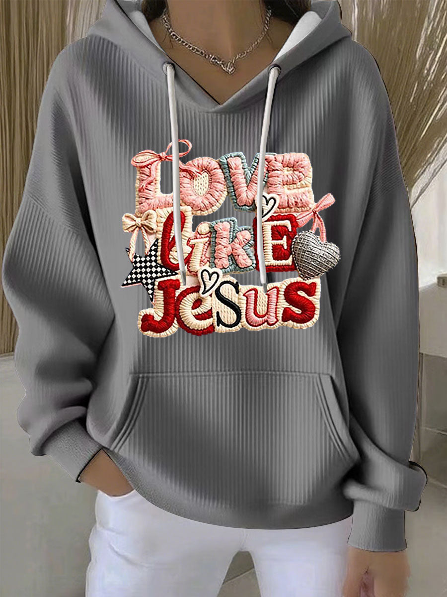 Hoodie casual impresso 'Love Like Jesus' das mulheres