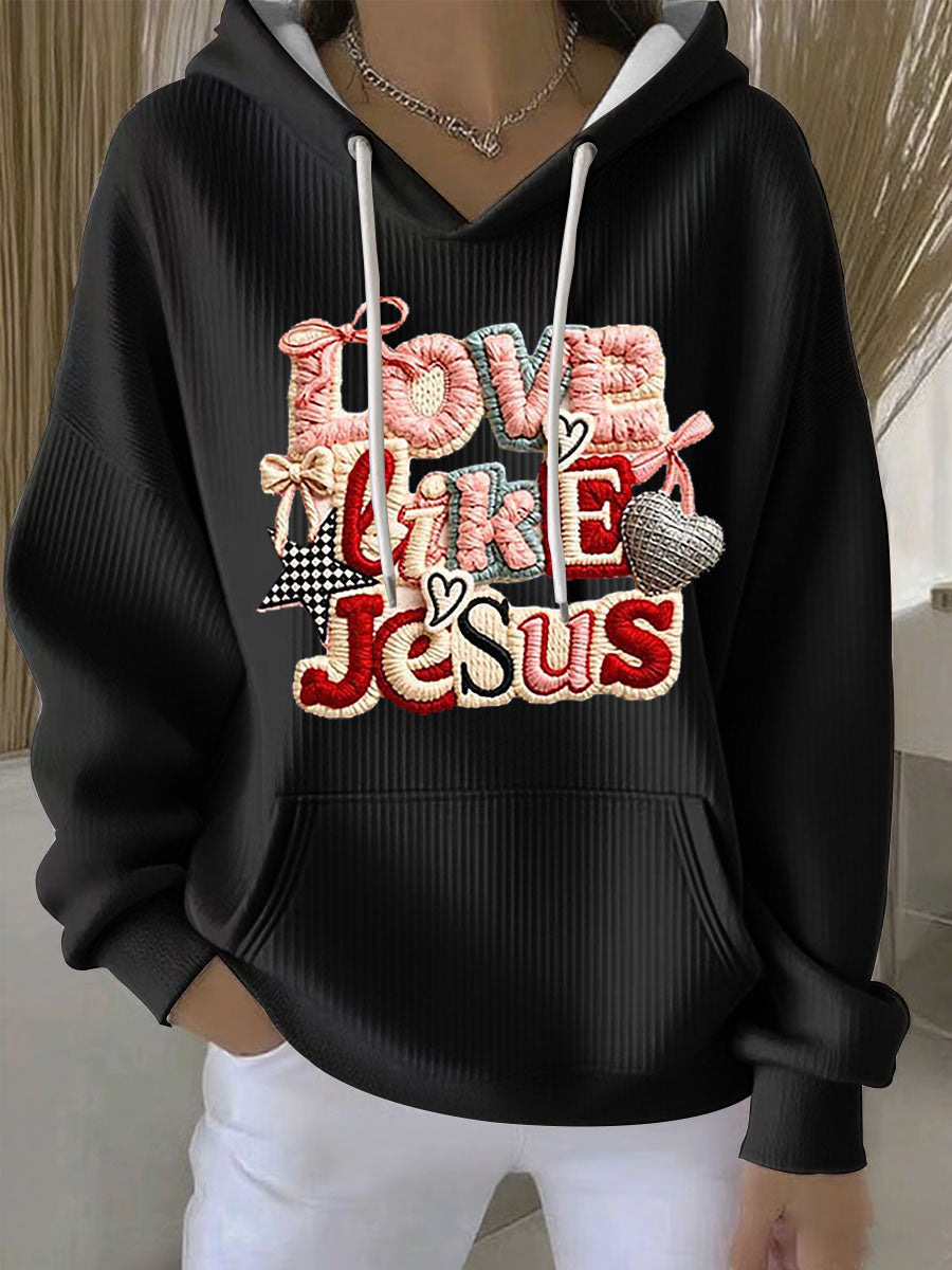 Hoodie casual impresso 'Love Like Jesus' das mulheres